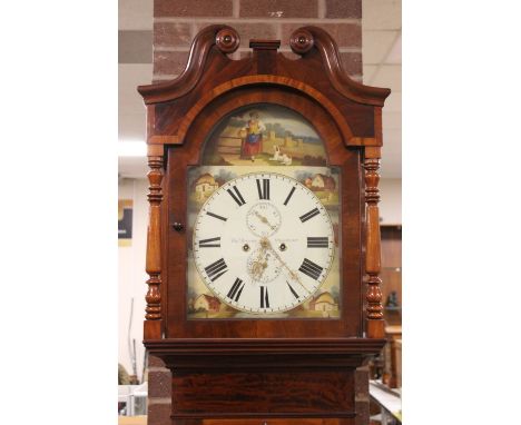 THOMAS BROWN - MANCHESTER - A 19TH CENTURY LONGCASE CLOCK WITH 8 DAY MOVEMENT, the painted face bearing makers name with subs