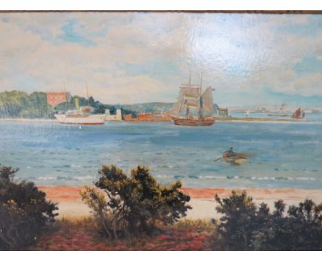 ARTHUR DE TIVOLI (XX). Modern British school, a pair of wooded estuary scenes with boats and buildings,' Brown Sea Island loo