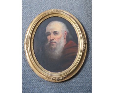 (XIX). an oval head and shoulder portrait study of a bearded priest, unsigned, oil on canvas laid on board, framed and glazed