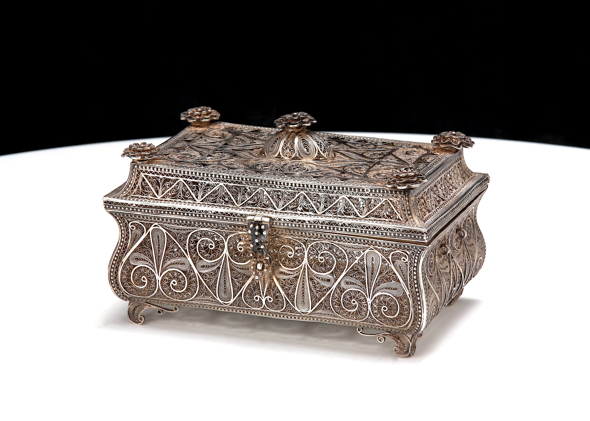 A 19th century Russian/Georgian 84 zolotnik silver filigree box ...