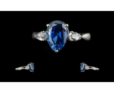 Ladies Attractive 9ct White Gold ' Tanzanite ' Set Ring. Full Hallmark to Shank. The Faceted Tanzanite of Good Colour and Cla