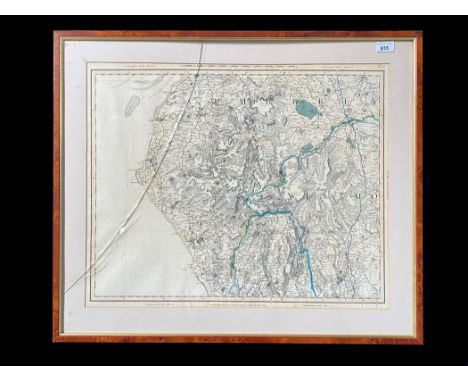 Vintage Framed Map of Cumberland, mounted framed ang glazed (glass cracked), overall size 26'' x 31''.