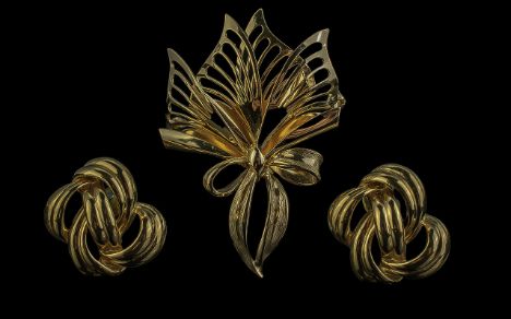 Buy the Vintage Gold Filled Floral Heart Locket Bow Brooch & ID Bracelet  19.2g