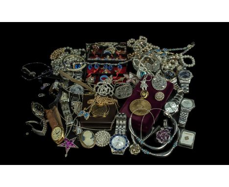 Collection of Vintage Costume Jewellery, comprising brooches,  pearls, bangles, beads, chains, etc. Good lot for sorting. 