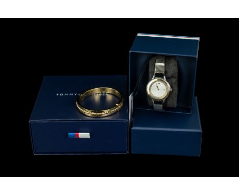 Collection of Designer ( Tommy Hilfiger )  Ladies Jewellery. Both In Unused Condition, With Boxes. Comprises 1/ Gold Tone Ban