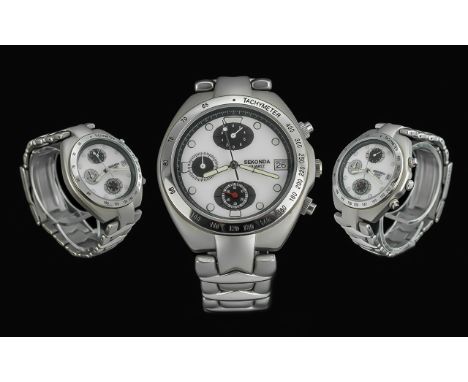 Sekonda Quartz A.T.M Stainless Steel Gents Chronograph Wrist Watch with Tachymeter. Features White Dial, Just / Date Display 