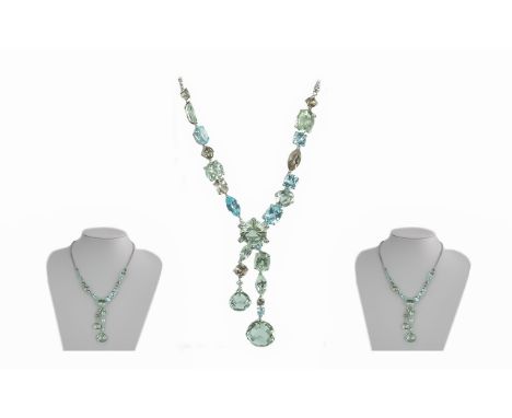 Ladies 18ct White Gold Superb Multi-Stone Set Necklace, set with pale blue aquamarines, faceted topaz and crystals; marked 18