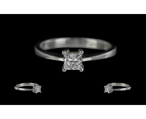 Ladies Platinum Superb Single Stone Diamond Set Ring, marked Platinum 950 to shank.  The princess cut diamond of top colour a