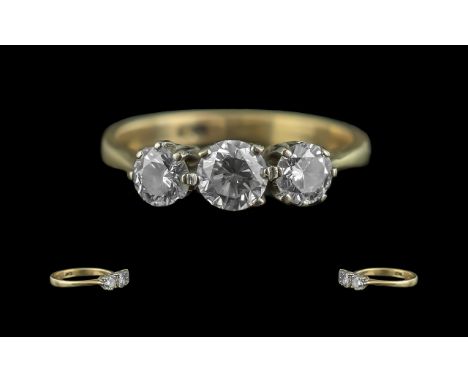 18ct Gold Good Quality 3 Stone Diamond Set Ring, marked 18ct to shank.  The round faceted diamonds of good colour and clarity