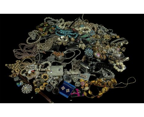 Collection of Vintage Costume Jewellery, comprising brooches,  pearls, bangles, beads, chains, etc. Good lot for sorting. 