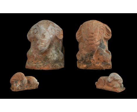 Pair of Georgian Sash Window Stops in the form of stylized elephants; made of terracotta, probably in Staffordshire or Devon,