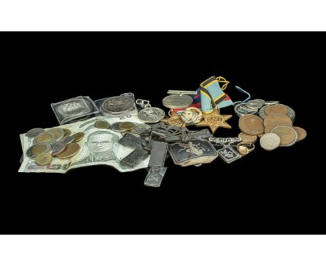 Small Lot of Collectibles, comprising three 1977 Crowns, two Queen Victoria Crowns 1889, assorted foreign coins and notes, WW