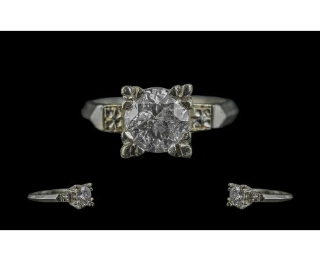 Ladies 14ct White Gold Single Stone Diamond Set Ring. Marked 14ct to Shank. The Faceted Diamond of Good Colour / Clarity, Som