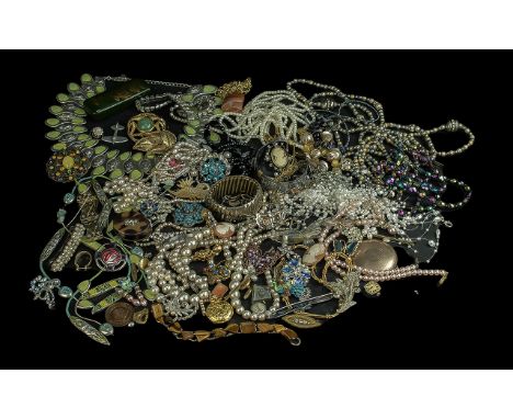 Collection of Vintage Costume Jewellery, comprising brooches,  pearls, bangles, beads, chains, etc. Good lot for sorting. 