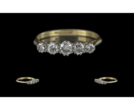 18ct Gold &amp; Platinum 5 Stone Diamond Set Ring, marked 18ct and platinum to interior of shank.  The five faceted diamonds 