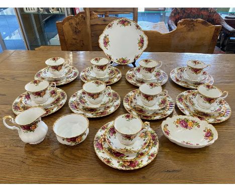 Large Collection of Royal Albert 'Old Country Roses' Tea Ware comprising 9 cups, 9 saucers, 9 cake plates, 9 side plates, sug