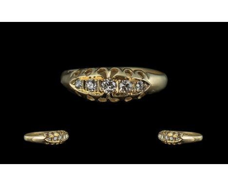 Edwardian Period 1902 - 1910 18ct Gold 5 Stone Diamond Set Ring, Gallery Setting. Full Hallmark to Interior of Shank. Hallmar