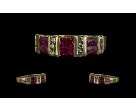 14ct Gold Attractive Ruby and Diamond Set Ring. Marked 14ct to Shank. Rubies and Diamonds of Excellent Colour / Clarity. Ring