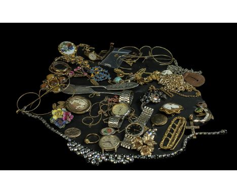 Collection of Vintage Costume Jewellery, comprising brooches,  watches, bangles, beads, chains, etc. Good lot for sorting. 
