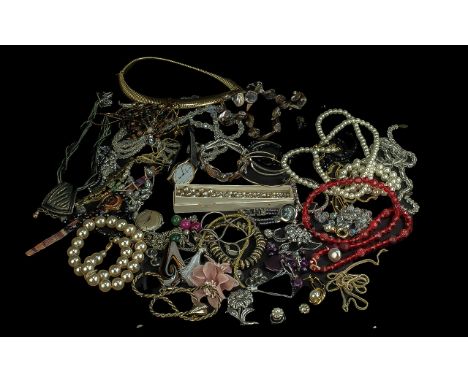 Collection of Vintage Costume Jewellery, comprising brooches,  pearls, bangles, beads, chains, etc. Good lot for sorting. 