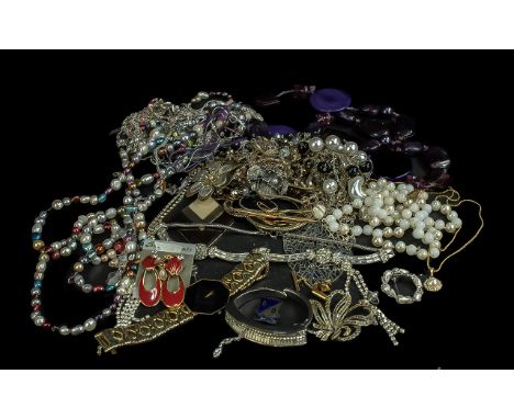 Collection of Vintage Costume Jewellery, comprising brooches,  watches, bangles, beads, chains, etc. Good lot for sorting. 