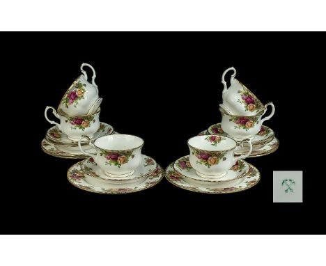 Royal Albert 'Old Country Roses' Tea Set, comprising six large tea cups, six saucers, and six side plates.  