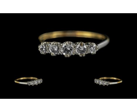 Ladies 18ct Gold 5 Stone Diamond Set Ring. Marked 18ct to Shank. The Five Round Faceted Diamonds of Good Colour / Clarity. Es