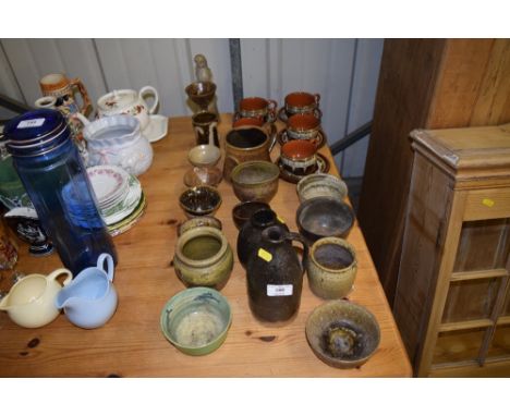 A collection of various Studio pottery to include beakers, bowls, vases, cups, saucers, tankards etc.