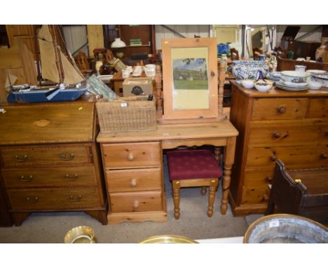 A pine single pedestal dressing table fitted three drawers; with stool and mirror 