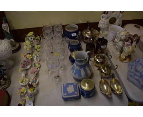 A collection of Wedgwood and Adams jasperware to include sugar bowls, trinket box, jug etc. 