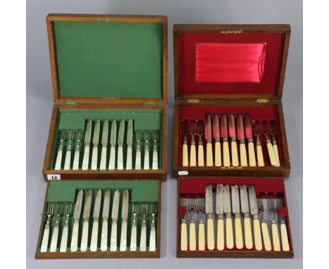 A set of twelve Mappin &amp; Webb dessert knives &amp; forks with mother-of-pearl handles; &amp; a similar set of dessert kni