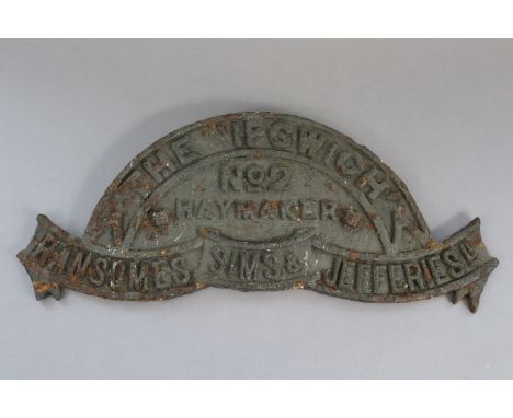 A vintage cast-iron Ransomes, Sims &amp; Jefferies Ltd. “THE IPSWICH” No.2 Haymaker sign, 17¼” x 6¾”. 