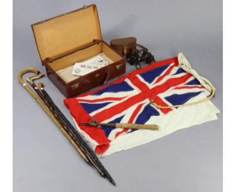 A pair of Carl Zeiss Jena “Telex” 6 x 24 mm field glasses, cased; together with three walking canes; various first-day covers