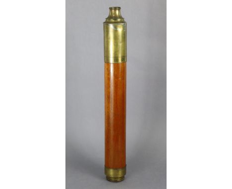 A vintage Braham’s of Bath “Day or Night” brass &amp; mahogany one-drawer telescope, 32 ¾” long. 