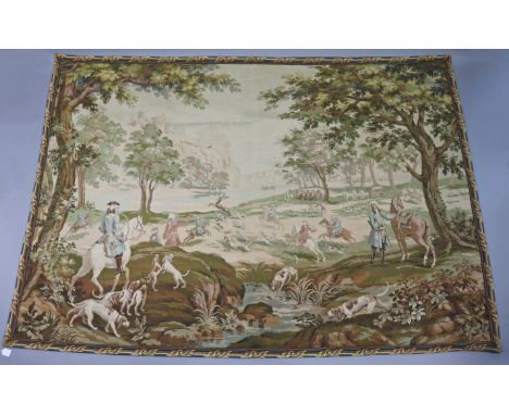 A 20th century French large tapestry in the Flemish style, 99” x 67”.