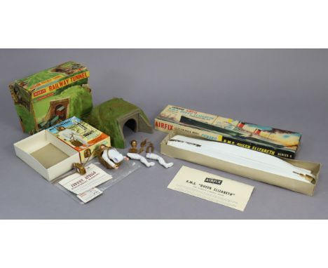 A Louis Marx &amp; Co. “Johnny Apollo” astronaut figure (No. 1724); an Airfix construction kit “Cunard R. M. S. Queen Elizabe