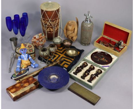A brass cribbage board; a glass soda syphon bottle; &amp; sundry other items. 