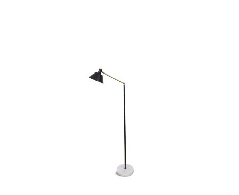 STILUXA brass and black enamel floor lamp by Stilux on a marble base. Italy, c.1950. 165cm(h)