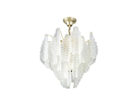 CEILING LIGHTA gilt metal ceiling light with glass drops. Italy, c.1970. 45 x 45 x 70cm(h)