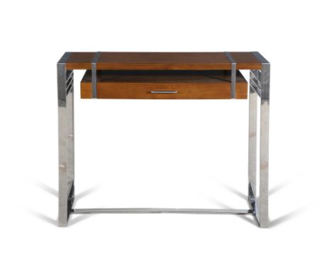 CONSOLEA teak and chrome console. France. 100 x 29 x 80cm(h)