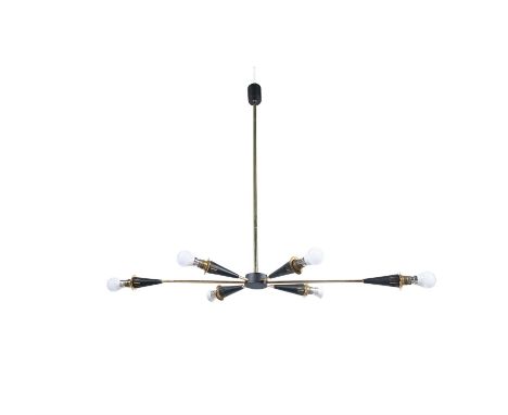 CEILING LIGHT A six arm brass ceiling light. Italy, c.1960. 86 x 90cm(h)