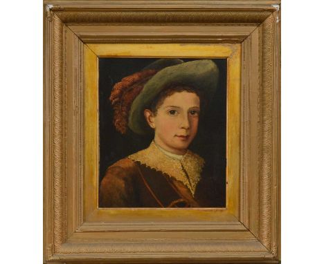 19th century school, a portrait of a 17th century boy, oil on canvas (relined), framed, frame size 61cm x 56cm
