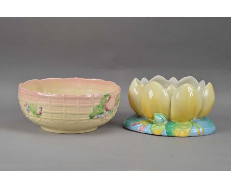 Two pieces of Clarice Cliff pottery, comprising a garden pattern bowl, with raised fence design to the exterior, 10cm H x 24c