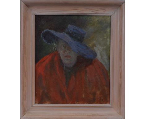 Sheila Tiffin (British b. 1952), portrait of a woman, oil on canvas, signed bottom right, framed, frame size 45cm x 40cm