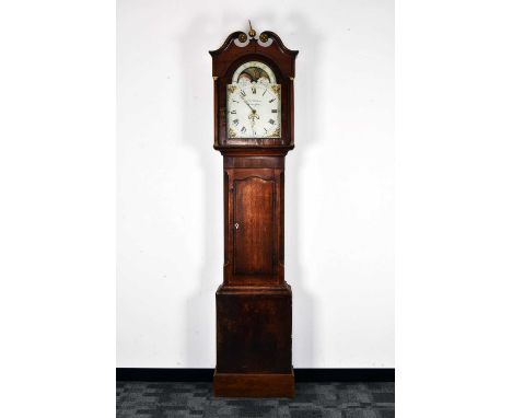 A 19th century and later moonfaced oak cased longcase clock, As Found, marked Thomas Hallam of Nottingham, the hood with a sw