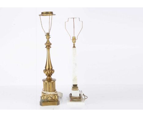 Marble and Gilt Metal Table Lamps,  an Italian white marble Neo Classical table lamp with square plinth and gilt mounts, toge