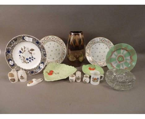 A small collection of 19th and 20th century ceramics, including a pair of Crown Derby porcelain plates, a Poole pottery vase,