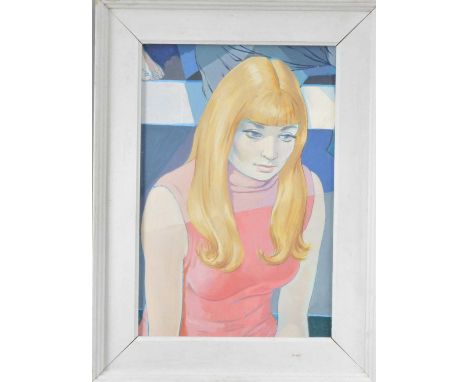Attributed to Dan Stephen (British 20th century), portrait of a lady, mixed media on board, signed to the verso, framed, fram