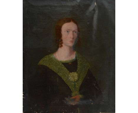 19th century School, a portrait of a lady, oil on canvas, cracked and with restored damage, unframed, size 76cm x 63cm AF