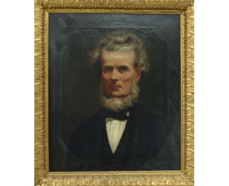 19th century school, a portrait of a man, oil on canvas (ripped to the left side), framed, frame size 72cm x 62cm